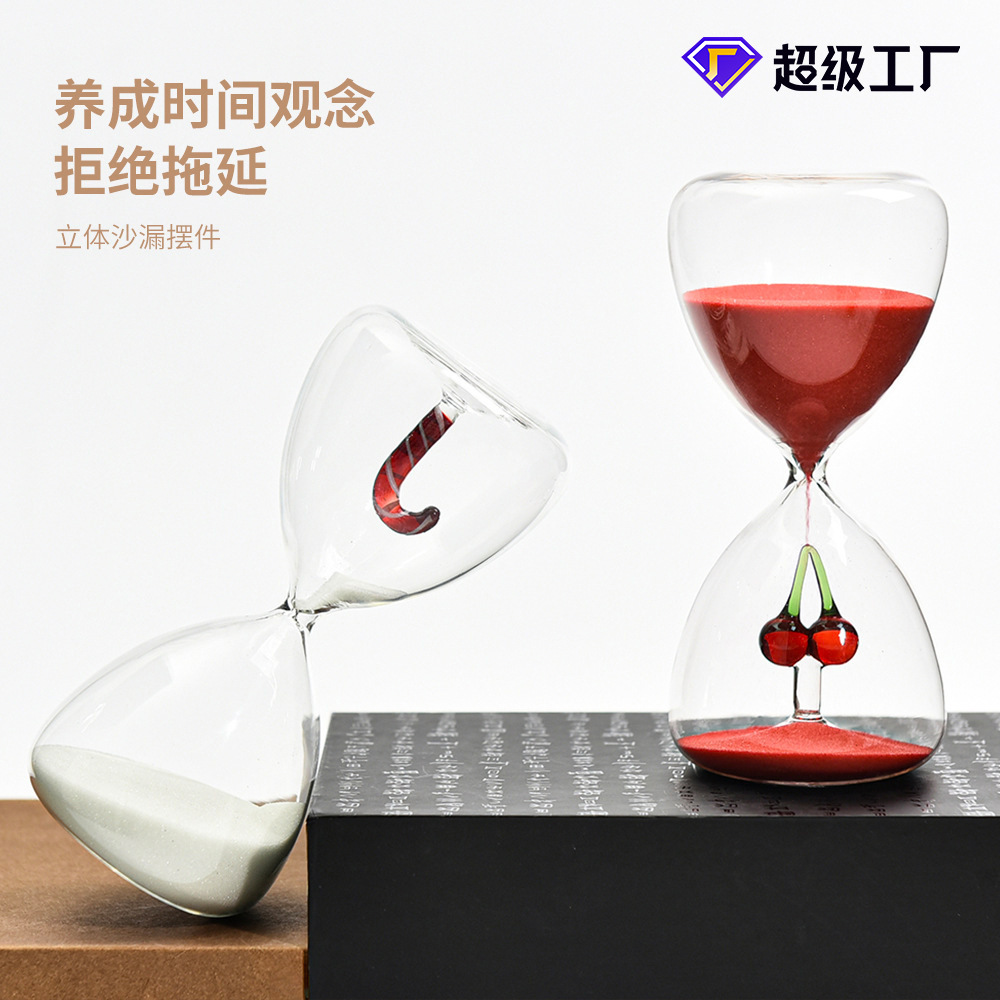 15 minutos creativos de cereza roja reloj de arena cronometrador de navidad dulces de vidrio reloj de arena decoración para el hogar adornos al por mayor