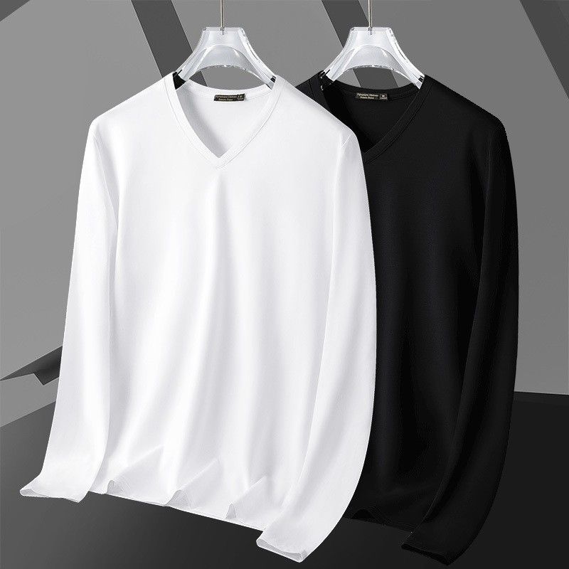 厂家直销新款男式t恤长袖圆领纯色上衣打底衫韩版修身男装T恤批发