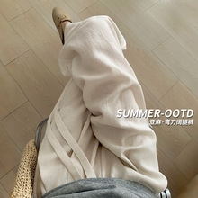 天丝亚麻阔腿裤子女2025夏季薄款棉麻裤高腰宽松垂感慵懒风山本裤