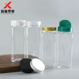 定制方形塑料罐子360ml铝盖塑料瓶子胡椒粉调料瓶子蝴蝶盖塑料罐