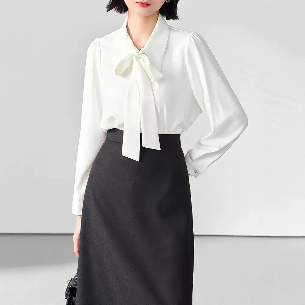 法式气质白色蝴蝶结雪纺衬衫女装高级设计感小众垂感衬衣别致上衣