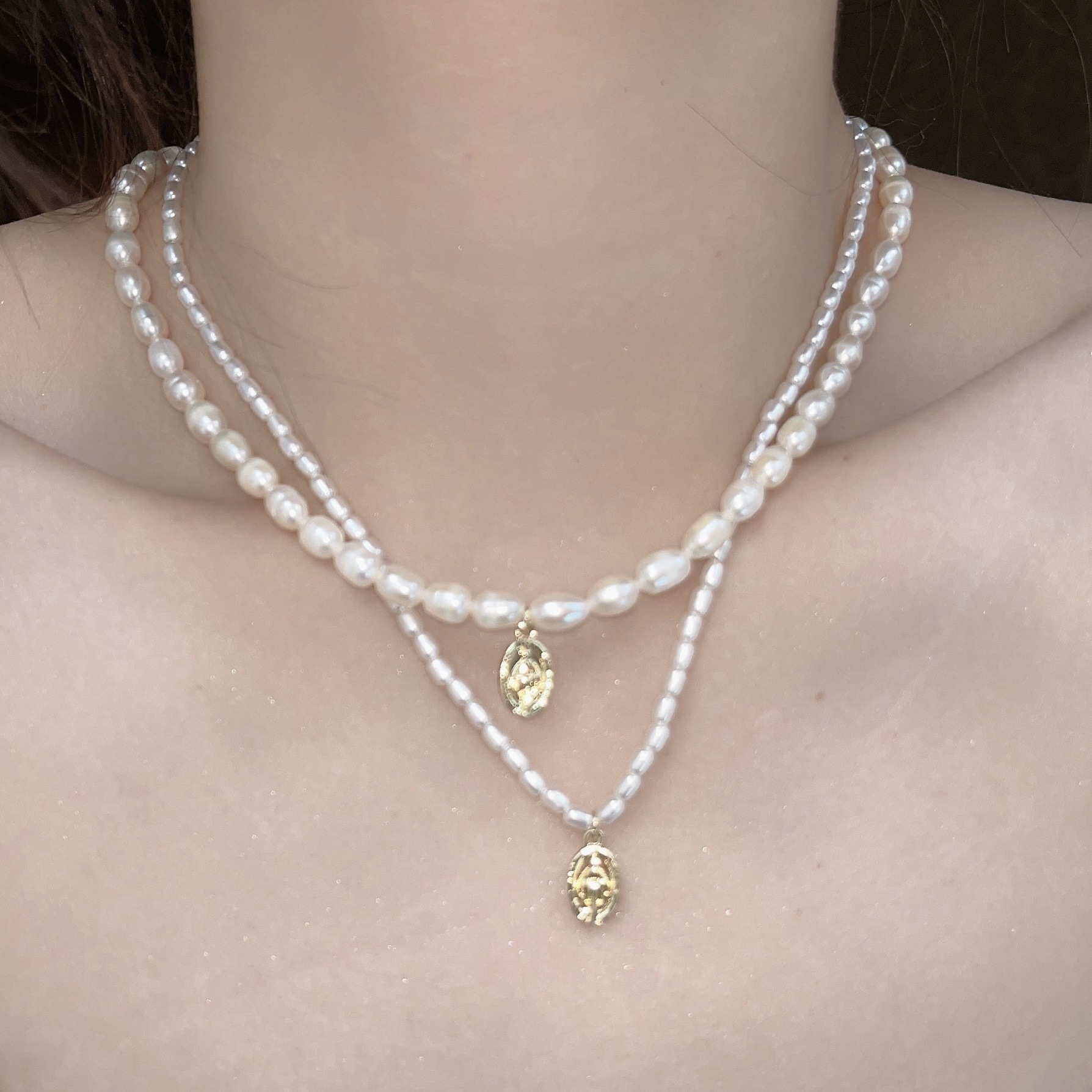 Fashion Oval Mixed materials Pearl Pendant Necklace