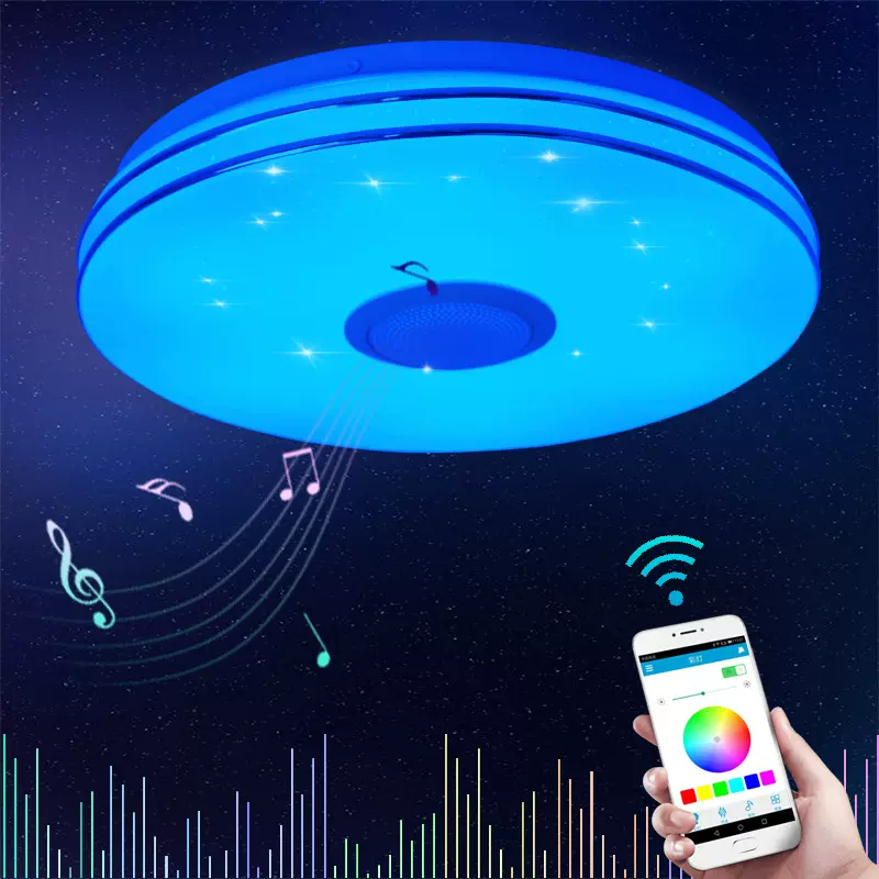双银线RGB音乐吸顶灯现代简约儿童房书房卧室智能LED吸顶灯厂家
