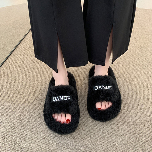 Letter Mao Slippers for Women - Autumn/Winter Outdoor Wear, Casual Home Warmth, One-Strap Flat Slippers - Spring/Summer
