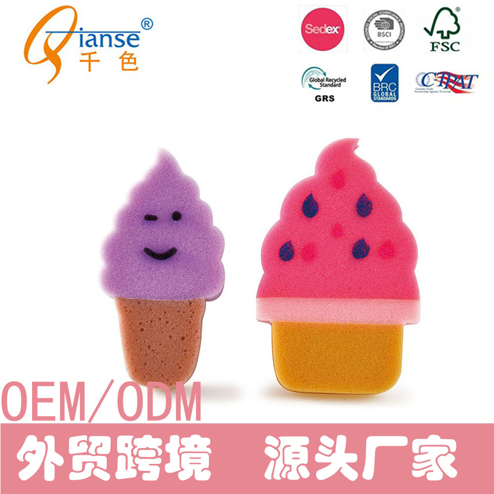 厂家直供 出口品质 可爱雪糕造型沐浴海绵 食物洗澡海绵 海绵擦