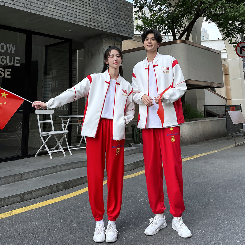 学院风情侣装秋季中国风拼接初高中生运动会盘扣立领拉链设计班服