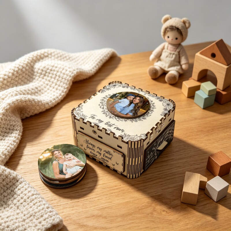 Wooden Record Music Box with Customizable Songs, Valentine's Day, Christmas Souvenir, Decorative Craft, Girlfriend Gift