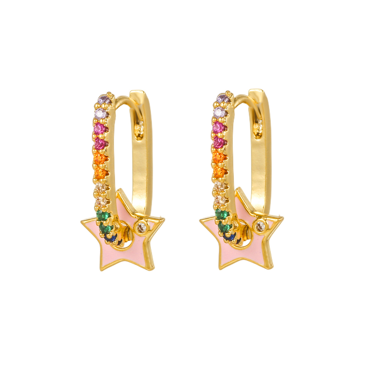 Lady Star Brass Ear Studs Zircon Copper Earrings