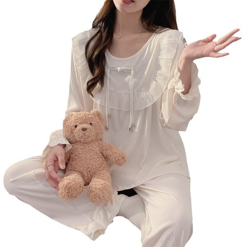 Live broadcast French palace princess style bubble wrinkle pajamas for women long-sleeved lace sweet home clothes suit manufacturer dropshipping