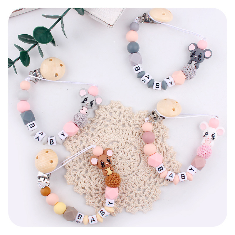 Juguetes para bebés planetas grano clip de tetina bebé calmar dibujos animados ratón cadena tetina de silicona anti-caída cadena
