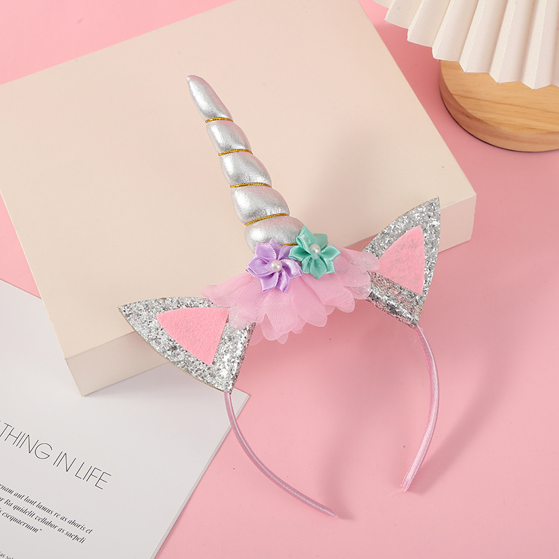 Divertido unicornio diadema ins viento banda oído lindo diadema sueño arco iris solo cuerno horquilla tocado al por mayor