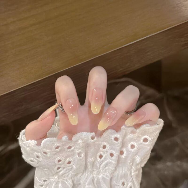 Handmade Candy-Colored Wearable Nails 2025 Autumn and Winter Popular New Ice-Transparent Nude Color Full Nail Gradient French Manicure