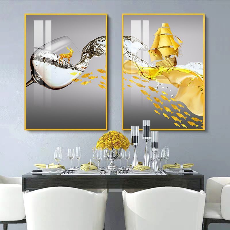 Pintura decorativa de comedor simple mesa de comedor cuelga pinturas de porcelana de cristal de fondo pinturas murales sin perforación