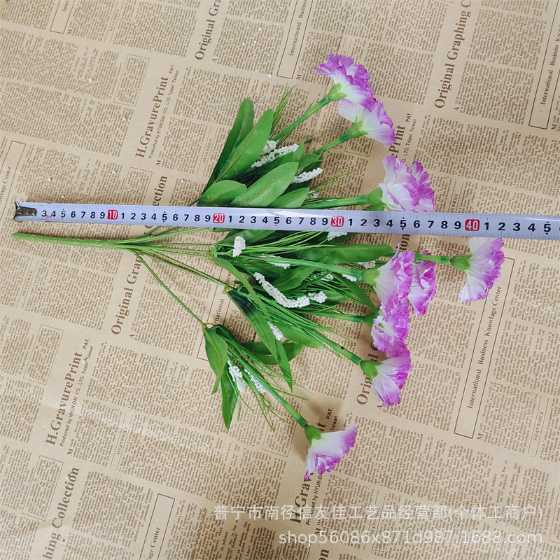 Ramo de simulación de clavel Flores falsas Flores de seda Flores secas Decoración de la sala de estar Decoración de la mesa de comedor Flores decorativas Plástico Día de la madre