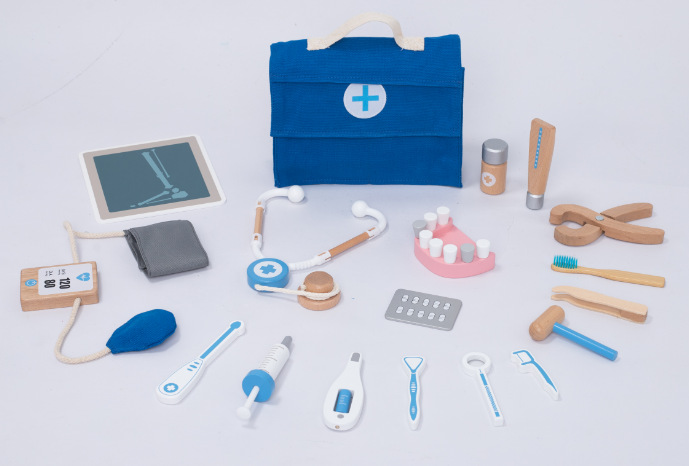 Juego de rol infantil juego de dentista juego de maquillaje de Casa simulación de madera bolsa médica entre padres e hijos herramientas médicas interactivas