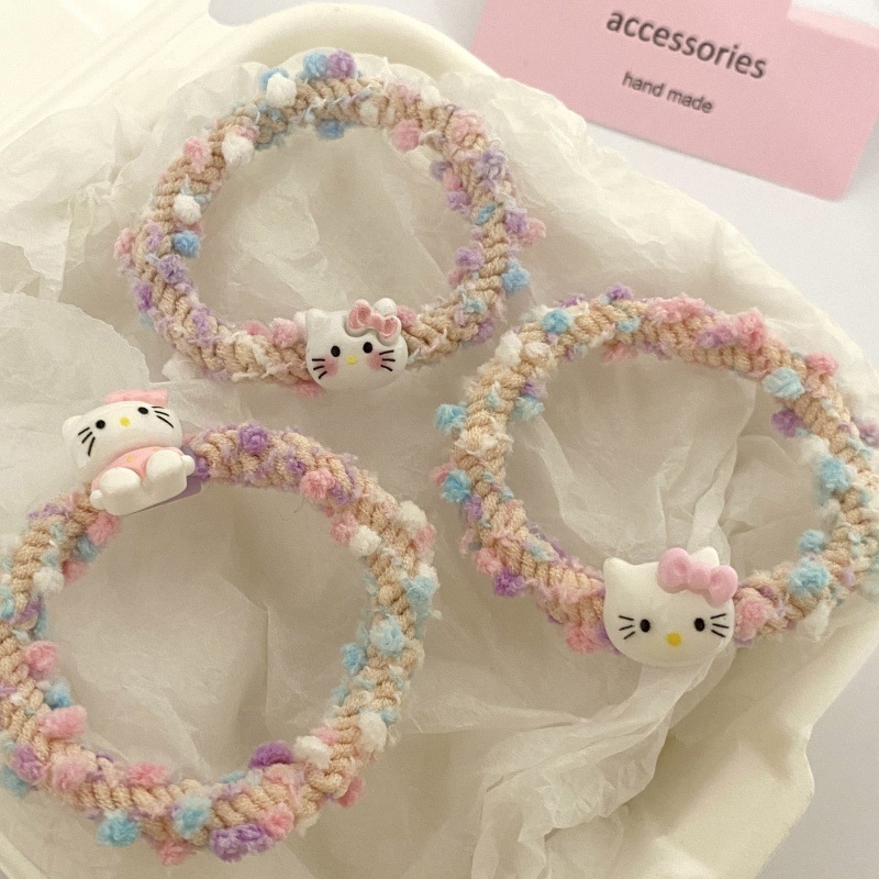 도파민 귀여운 컬러 헤어 밴드 고양이 헤어 로프 달콤한 머리띠 고탄성 고무 밴드 학생 머리 장식 헤어 액세서리