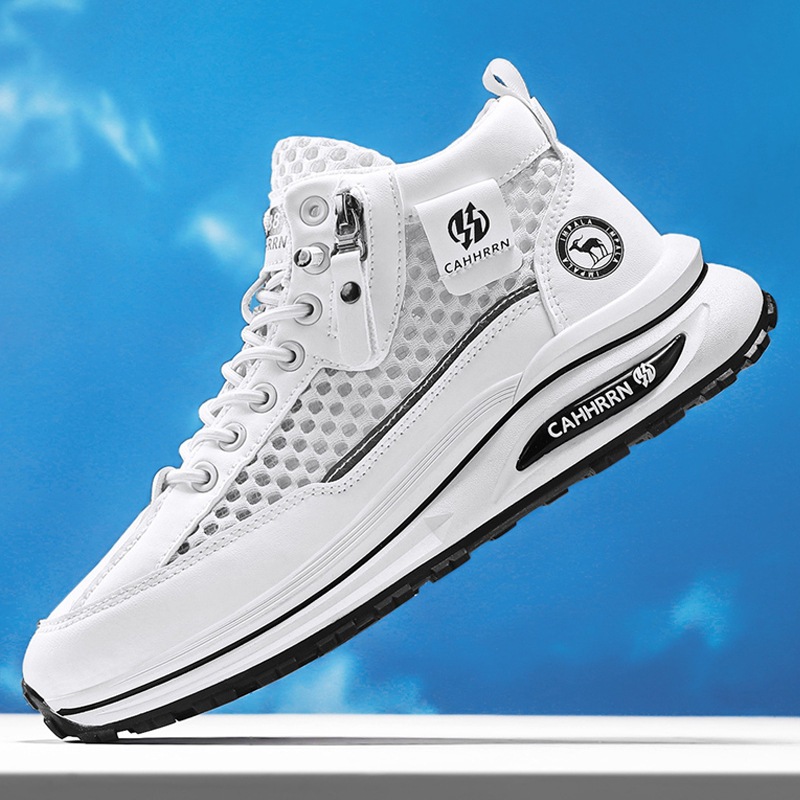 2025 nuevos zapatos deportivos de malla hueca de caña alta zapatos de hombre de verano de suela gruesa zapatos de moda casuales transpirables adolescentes