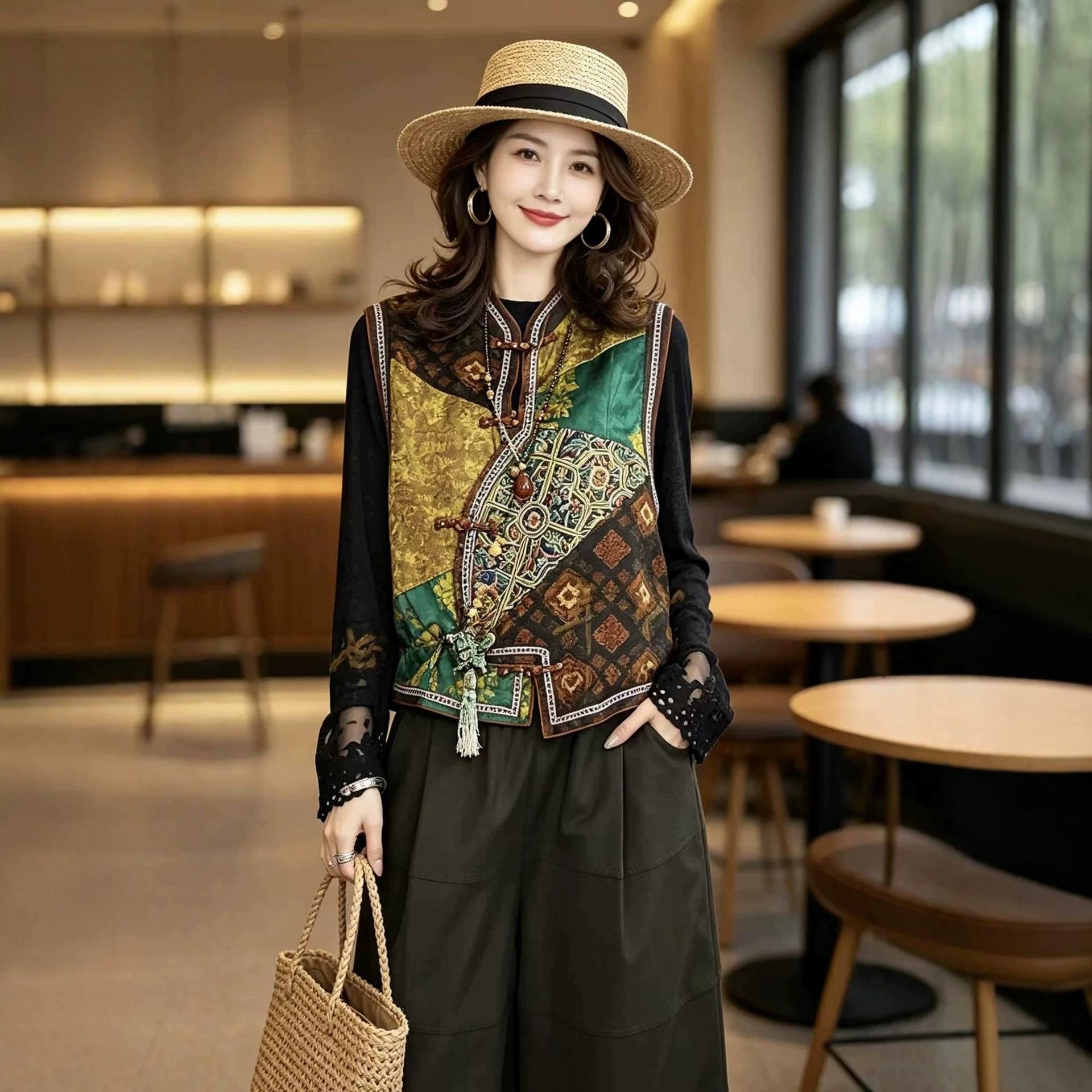 2026 Early Autumn New Arrival Rayon Jacquard Vest, New Chinese Style Women's Clothing, Fold-front Slanted Collar Top