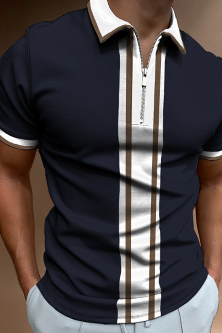 Camiseta Polo Casual de Manga Corta con Cuello Polo, Estilo Europeo y Americano, a Rayas Caqui, en Existencia, Popular en Europa y América