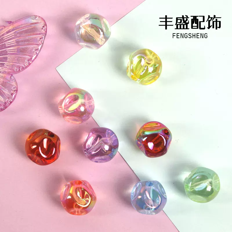无花果UV镀彩亚克力串珠不规则通孔珠子电镀款手机链饰品配件散珠