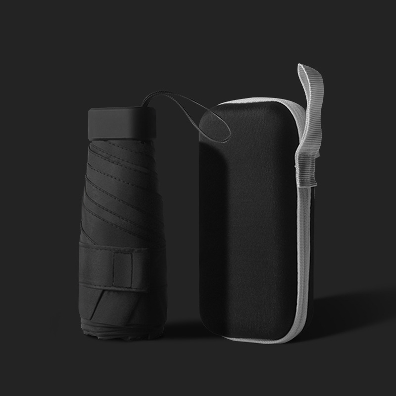 Nuevo mini paraguas plegable portátil negro protector solar paraguas manual ultraligero plano seis pliegues tarjeta paraguas