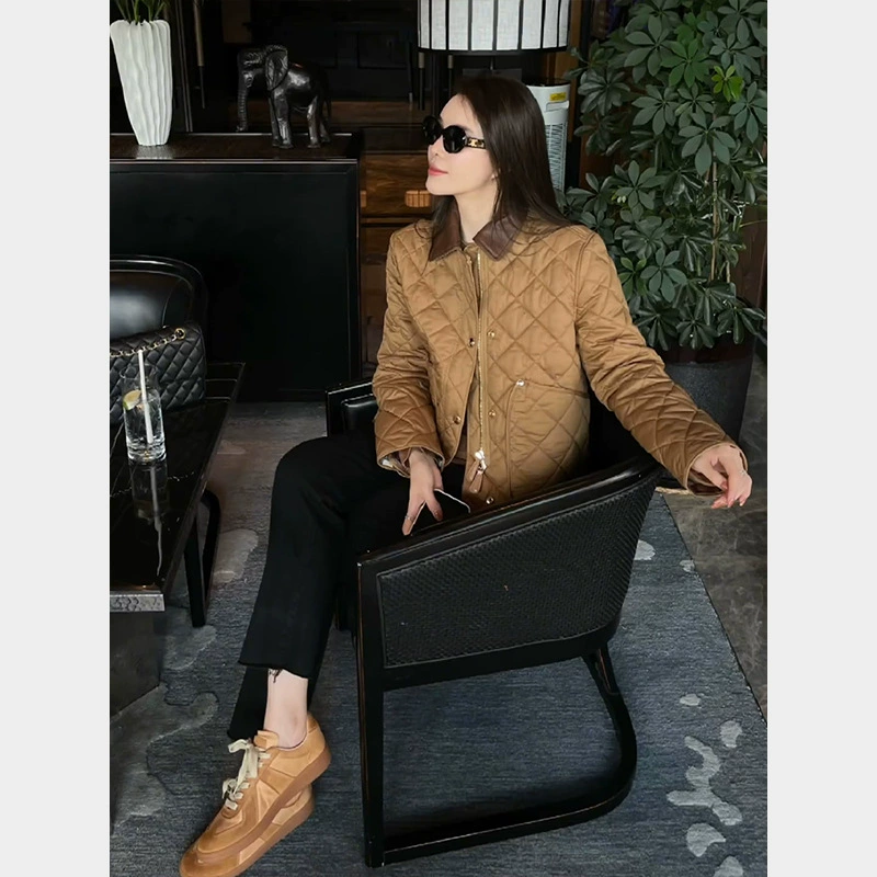 YT249075 Осенне-зимние взрывы Новый стиль Шанель тонкая хлопковая стеганая одежда хлопковая стеганая куртка женская хаки ромб