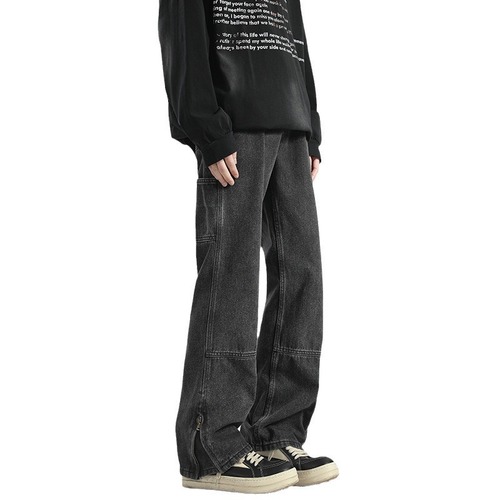 Vintage American-style mens spring and summer high street trendy brand ripped zipper pants retro cool rebel vibe lumber pants