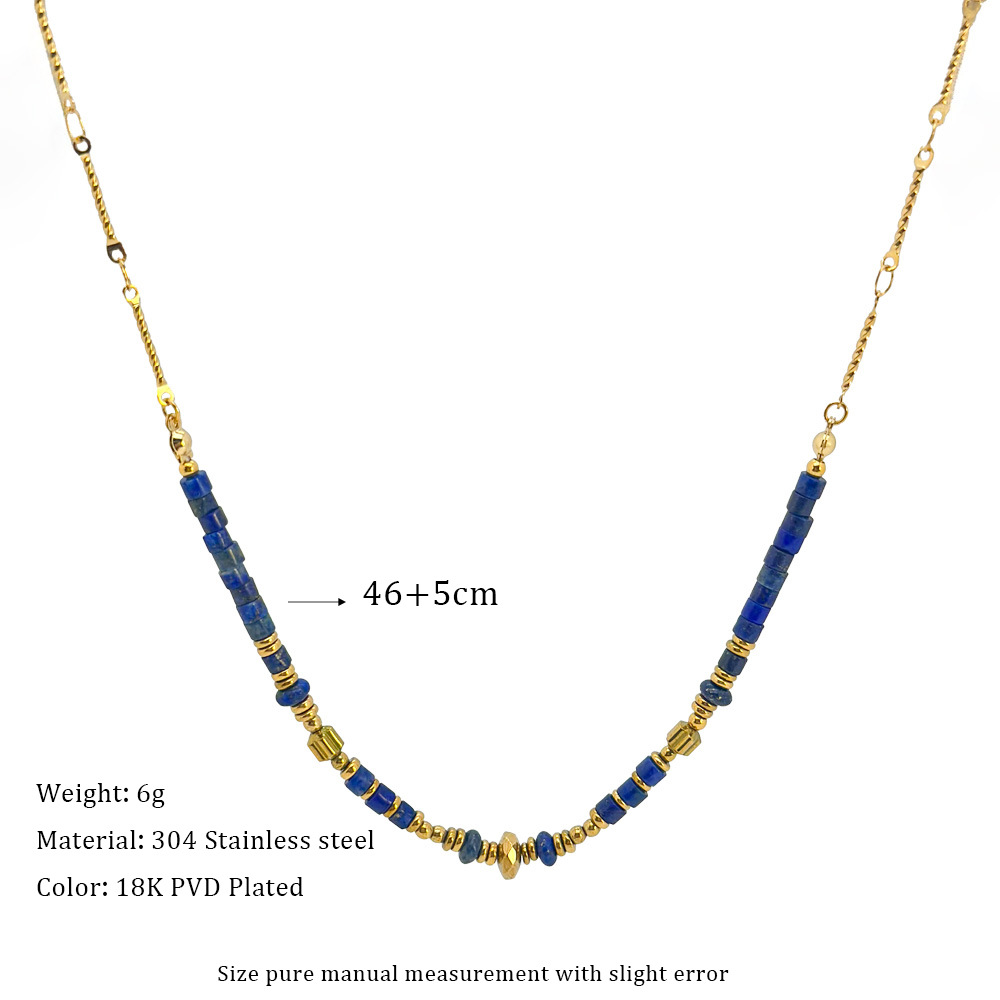 1 Piece Quantity Retro Geometric 304 Stainless Steel Lapis Lazuli Necklace In Bulk