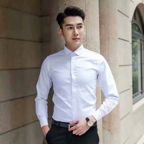 Spring and Autumn Long-Sleeve White Men's Korean Style Slim Fit Collar Shirt Business Short Shirt Formal Workwear Wedding Dress