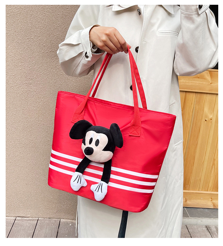 Large-capacity shopping and grocery bag, Korean-style chic casual versatile nylon contrasting color striped single-shoulder crossbody bucket bag full figure