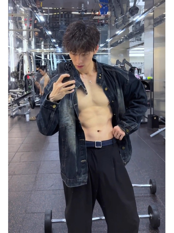 美式水洗立领牛仔外套男款秋季高街痞帅做旧夹克潮牌宽松休闲上衣|undefined