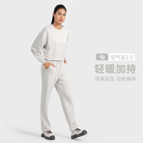 Air Layer Round Neck Casual Yoga Long Sleeve Loose Soft Skin Quick Dry Drape Women's Sport Hoodie DAW015