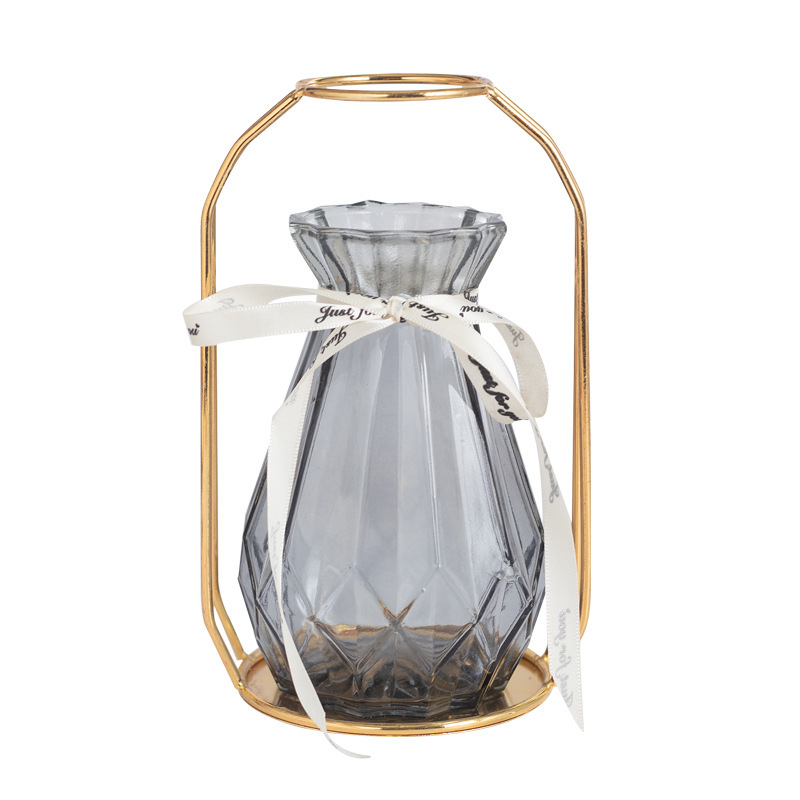 Fábrica al por mayor de vidrio hierro arreglo floral florero escritorio sala de estar TV gabinete mesa de comedor flor seca flor artificial adornos hidropónicos