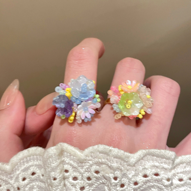 Dopamie Colorful Flower Open Beach Vacatio Style Idex Figer Rig Fresh Sweet Fashitile Versatile Had Jewelry For_voghion.com