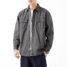 尚谷男装|秋冬日系复古长袖外套宽松休闲美式工装款男士衬衫纯棉