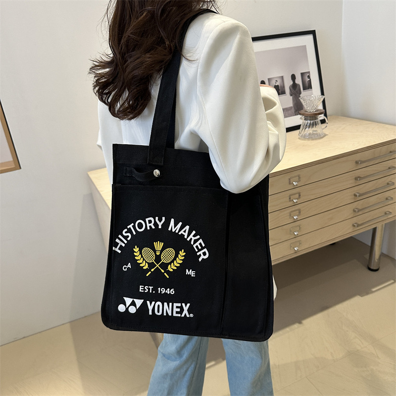 羽毛球拍包女日系ins慵懒风大容量帆布袋夏季字母印花休闲单肩包|undefined