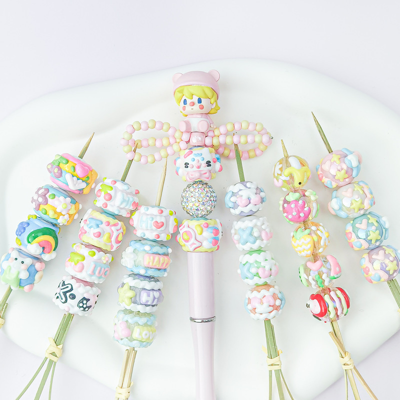 Cute Cartoon Jelly Color Trendy Play DIY Cute Pen Mobile Phone Hanging Accessories Round Beads Beads Through Color Heavy Oil Hand-painted Beads