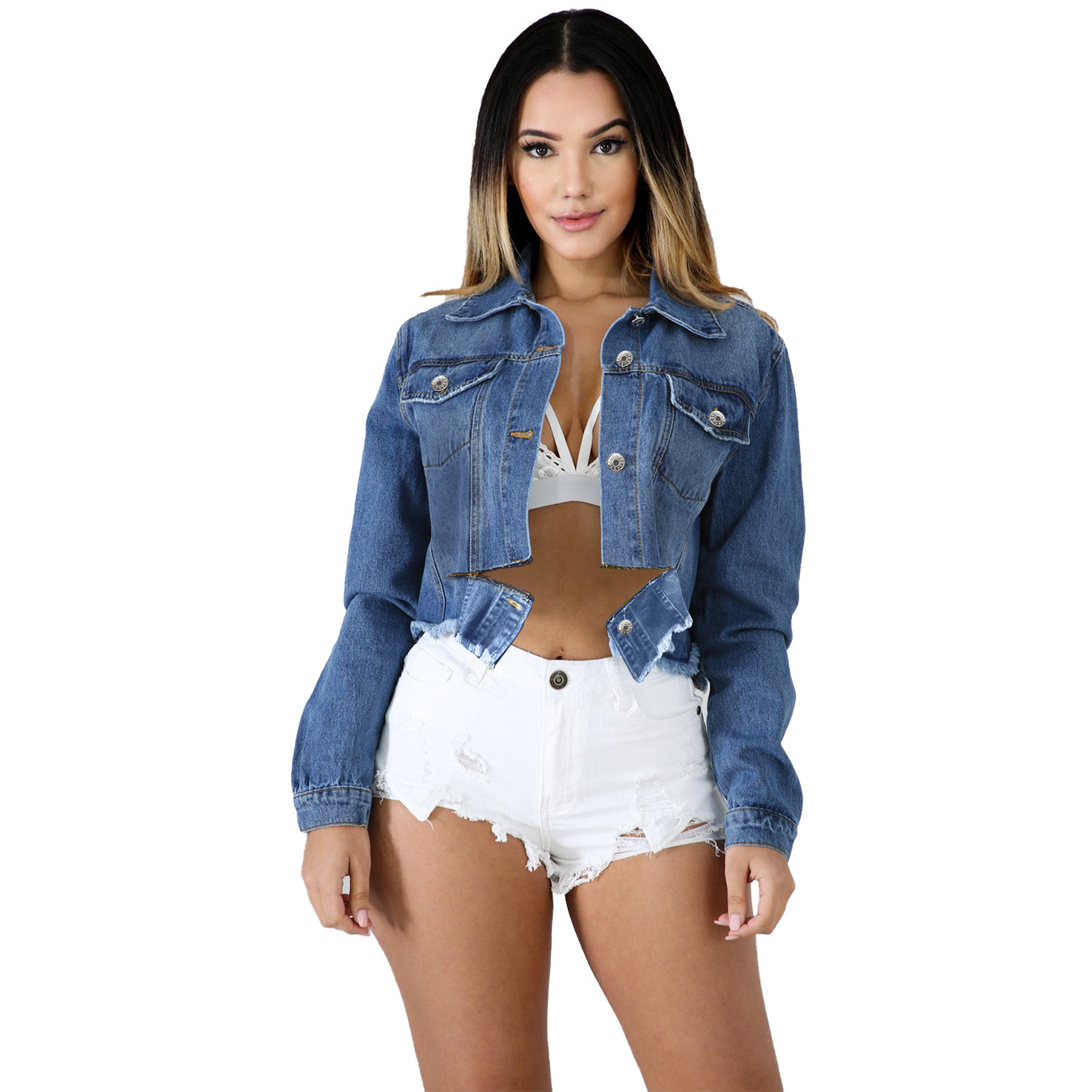 Creative Denim Cropped Jacket NSGYY107738