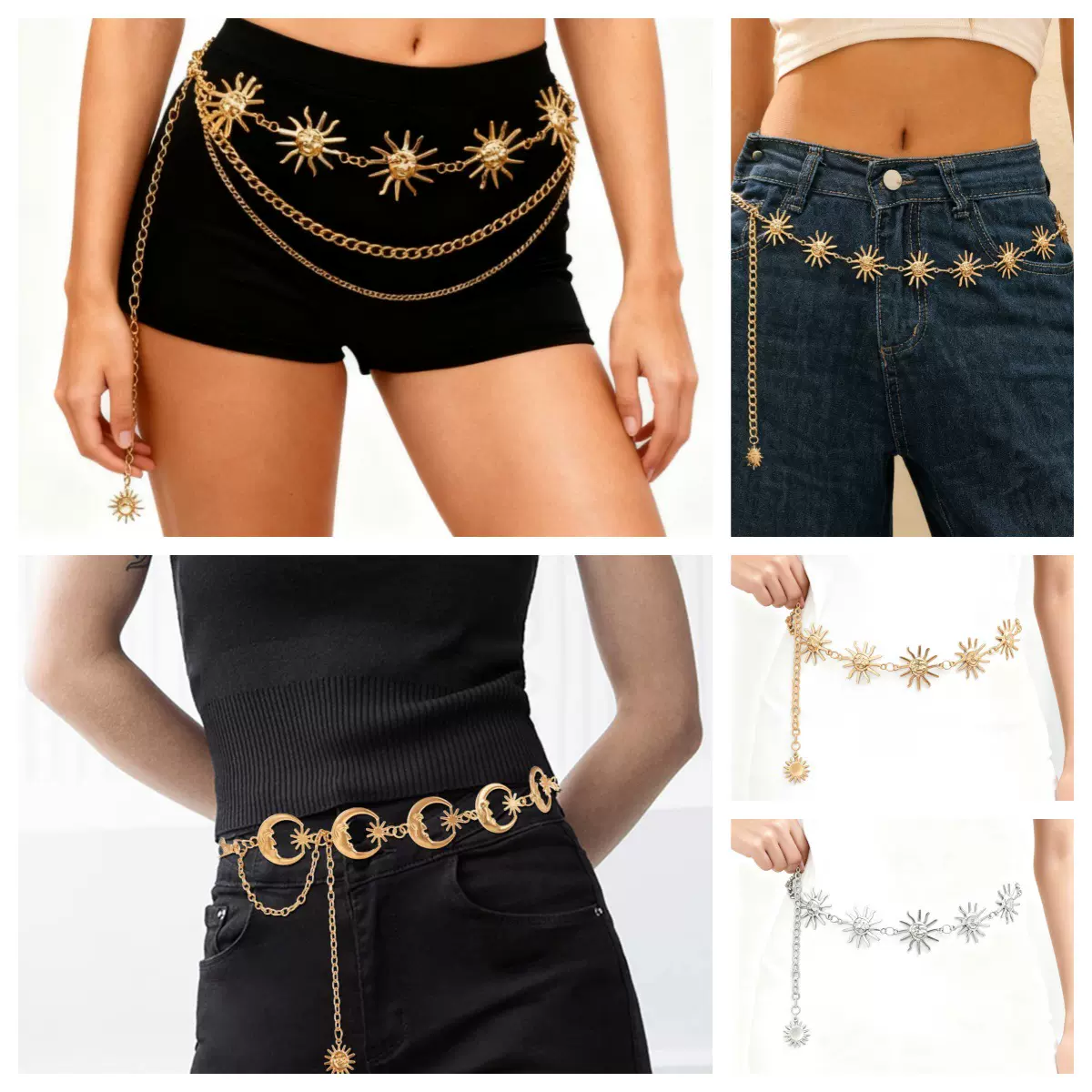 欧美波西米亚腰链女配饰太阳花流苏异域风连衣裙金属腰带链条腰链