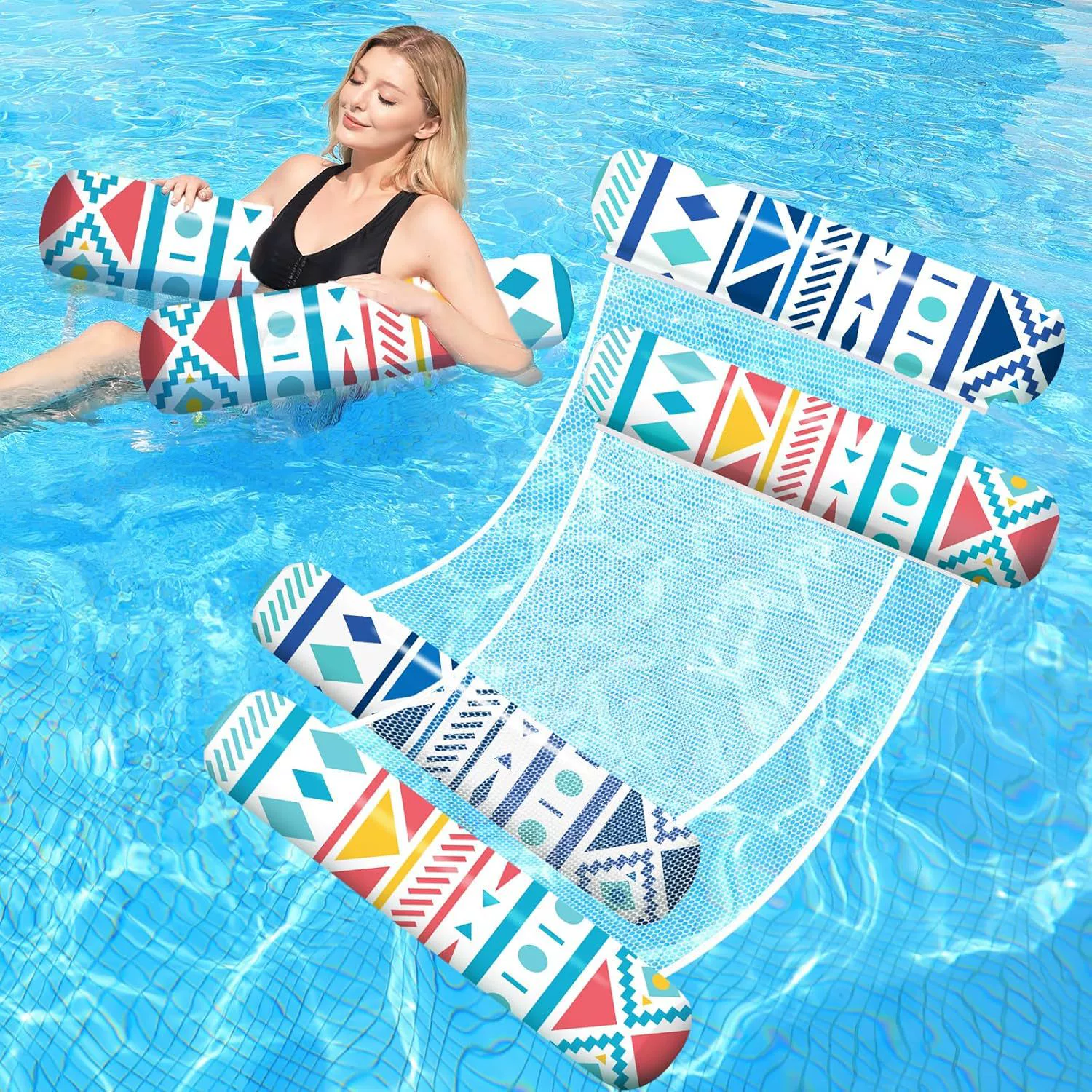 Трансграничный ПВХ надувной плавучий взвод наружная складная спинка сетка плавающая кровать для воды надувные шезлонги плавающая кровать