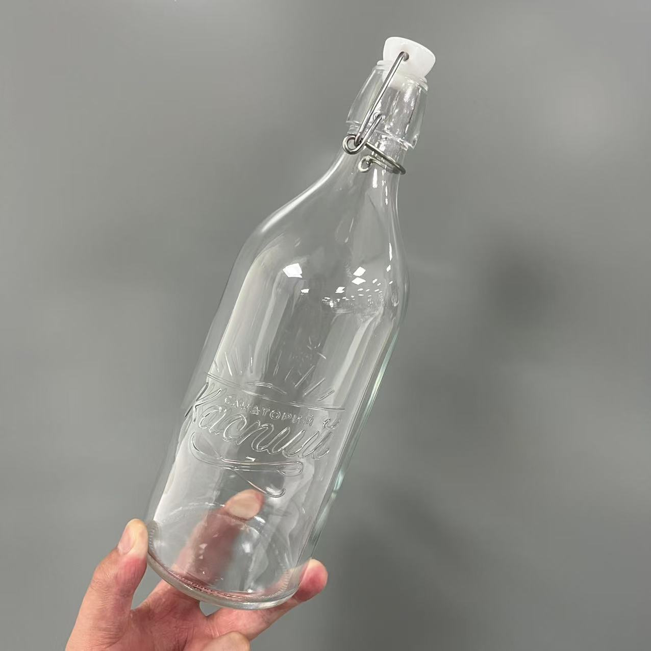 不锈钢卡扣玻璃瓶酵素瓶1000ml英文印花密封果酒瓶泡酒瓶1L乐扣瓶