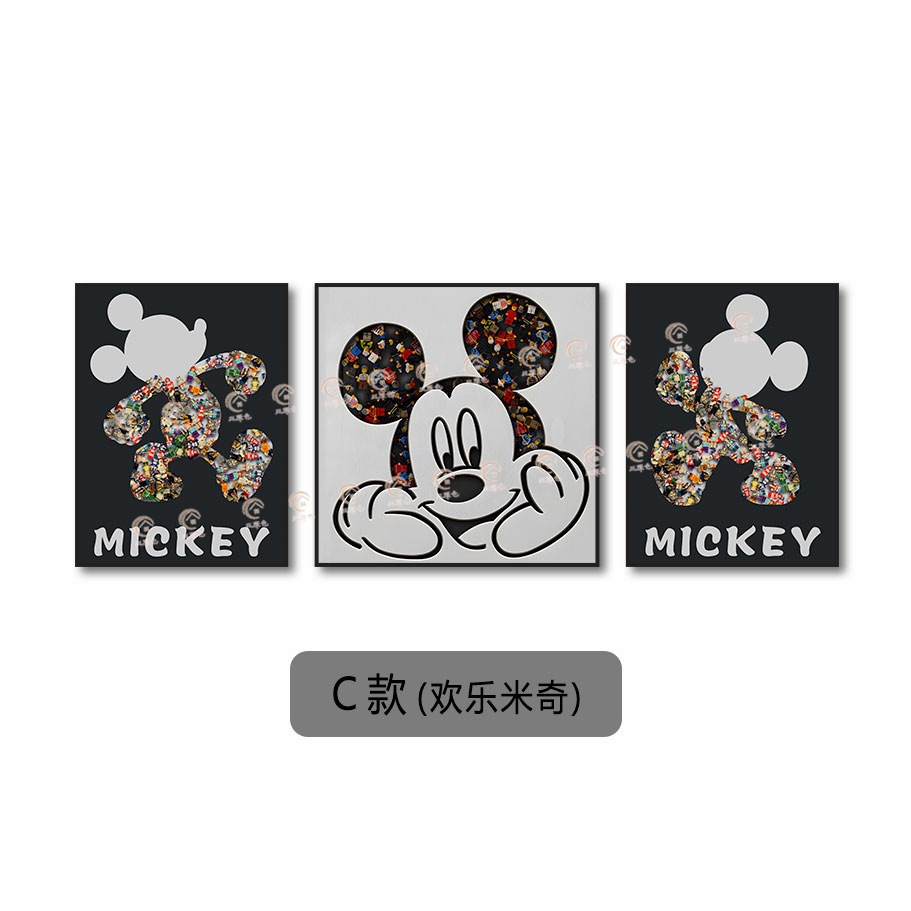 Lego ladrillo pintura sala de estar triple pintura decorativa bloques Mickey pintura física dormitorio dibujos animados de los niños Mickey Mouse colgando