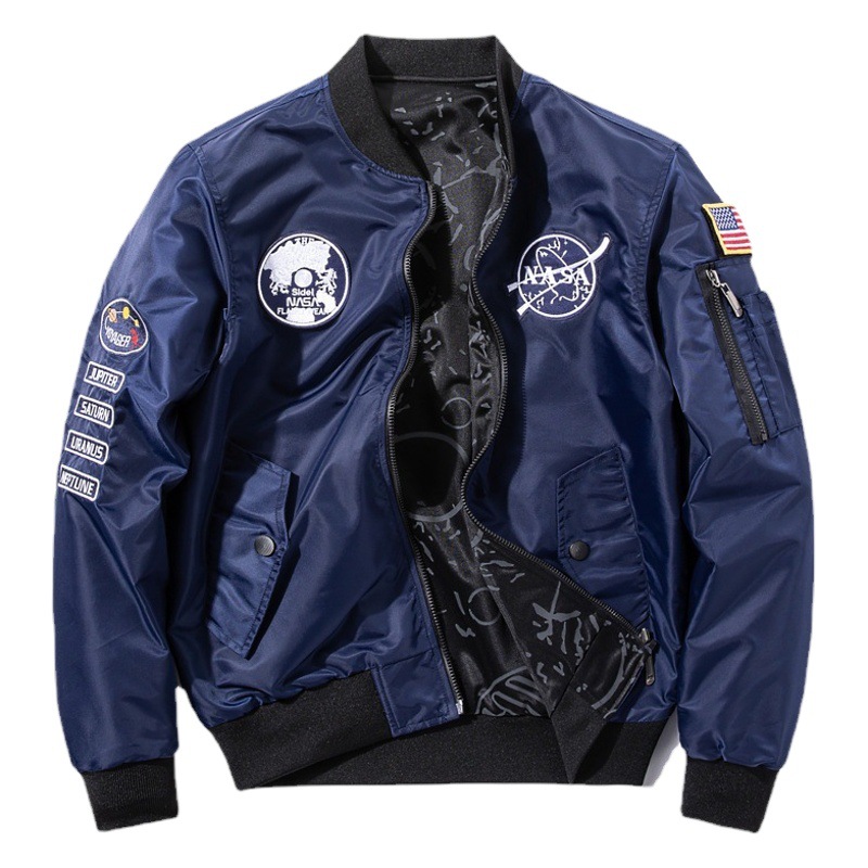 Transfronteriza AliExpress Otoño Nueva NASA Charretera bordada capa de doble cara uniforme de béisbol marca de moda chaqueta de piloto