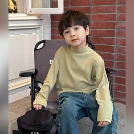 儿童打底衫半高领男童内搭白色春夏款宝宝时尚长袖t恤德绒打底衫