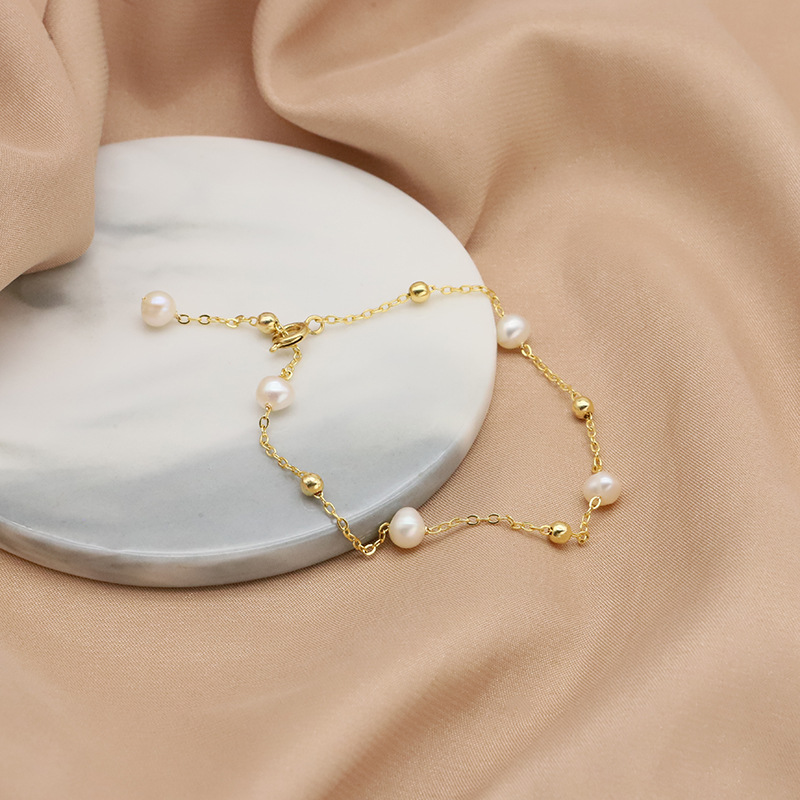 Brazalete de perlas de agua dulce natural con un conjunto de estrellas de diseño minimalista, brazalete de nicho de oro real de 18 quilates, joyas de brazalete chapadas