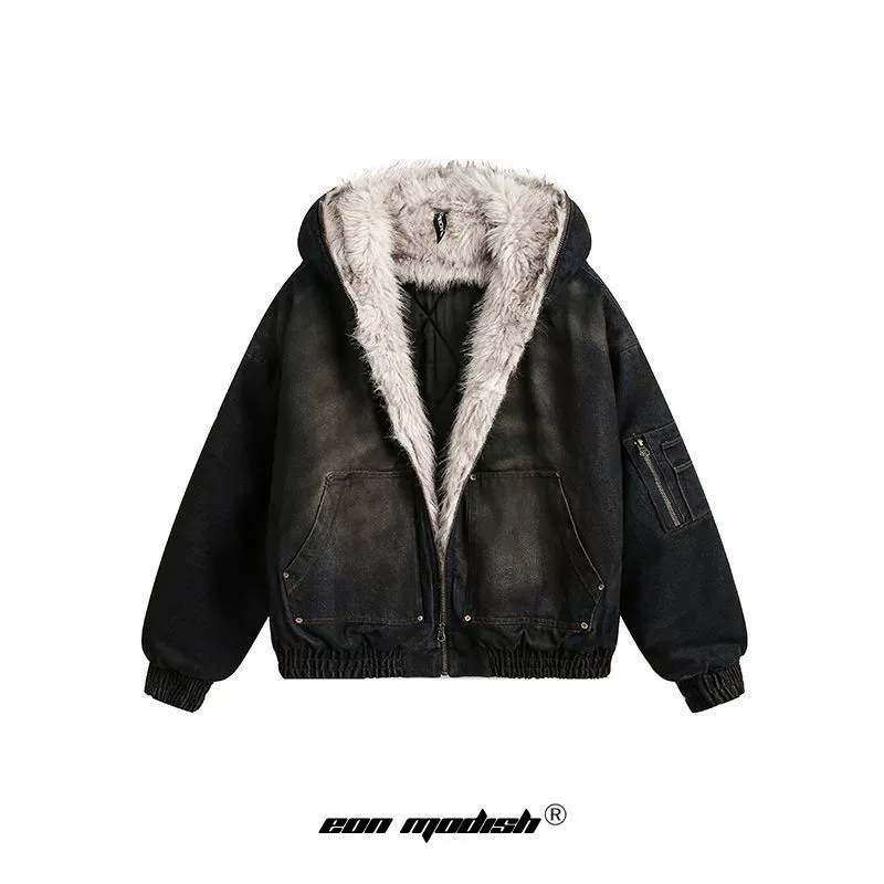 Eon Moidsh 24 Зимняя новая коллекция. Реальный снимок. Американский уличный стиль. Хлопковая куртка с капюшоном в стиле "горная скульптура" с эффектом стирки.