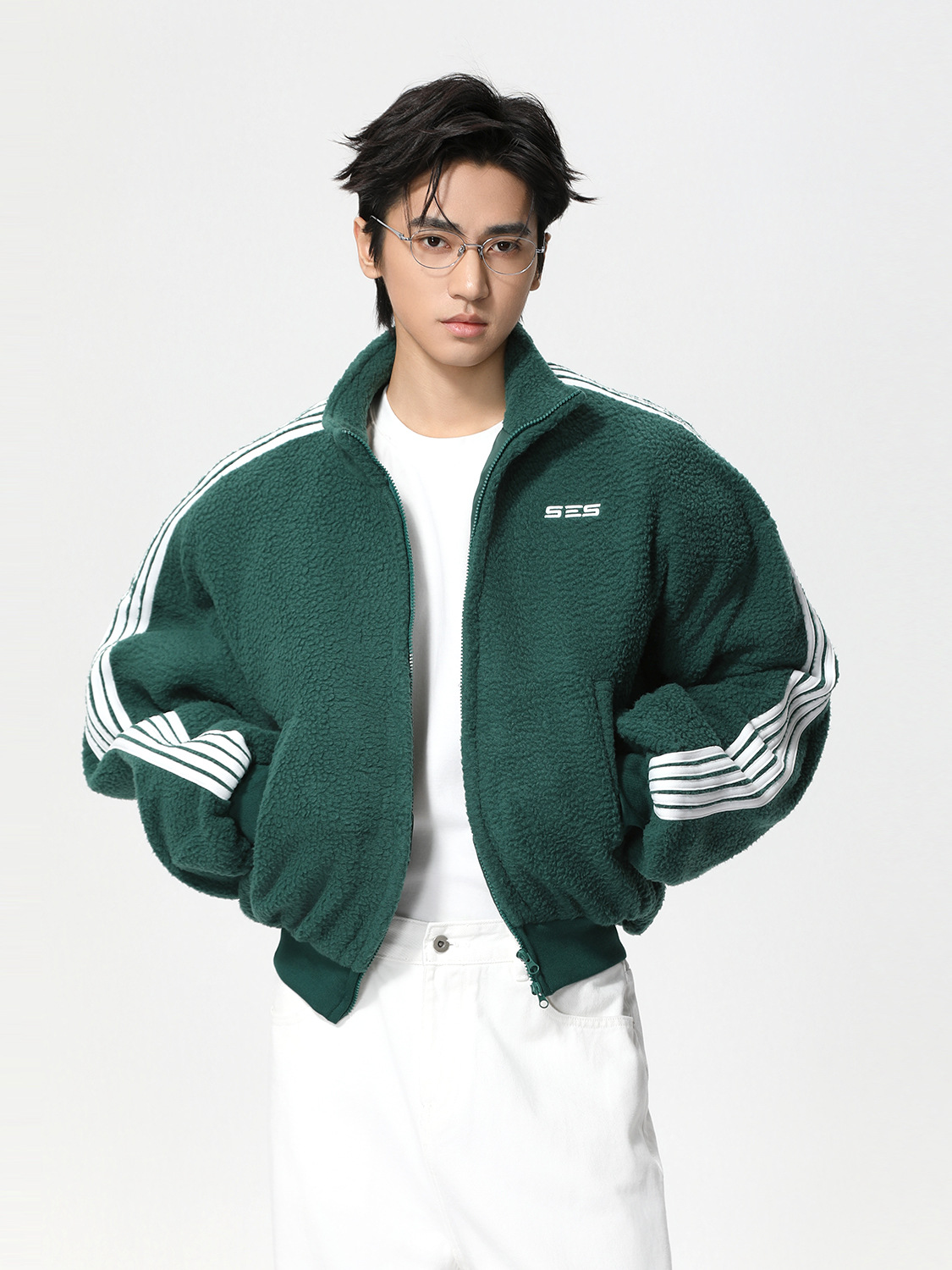 MTLCLOTHES Hombres| Retro empalme rayas de contraste corto clip de béisbol esponja cremallera cardigan chaqueta de moda