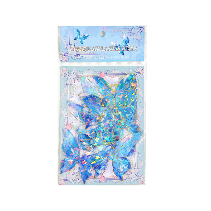 Retro estampado mariposa PET cuentas pegatinas paquete láser estereoscópico tarjeta de flujo de cáñamo cuentas DIY material de decoración pegatinas