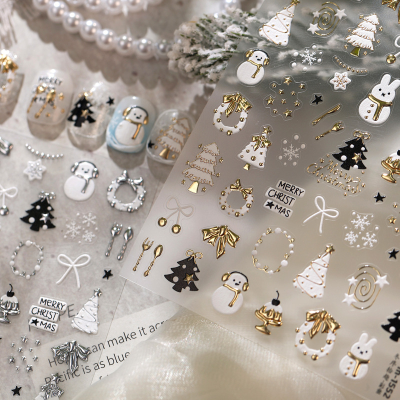 TENSOR Christmas tree snowman glitter nail art stickers M1552 1553 Christmas wreath bow nail stickers TENSOR Christmas tree snowman glitter nail art stickers M1552 1553 Christmas wreath bow nail stickers