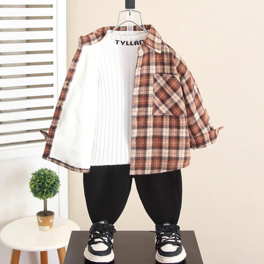 6579 Camisa de terciopelo para niños modelos de otoño e invierno 2024 nuevos tops gruesos de invierno para niños chaqueta coreana para bebés de moda